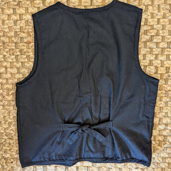 Dress Barn Christmas Vest Black With White Snowmen And Tie In Back Size Small - Picture 2 of 3